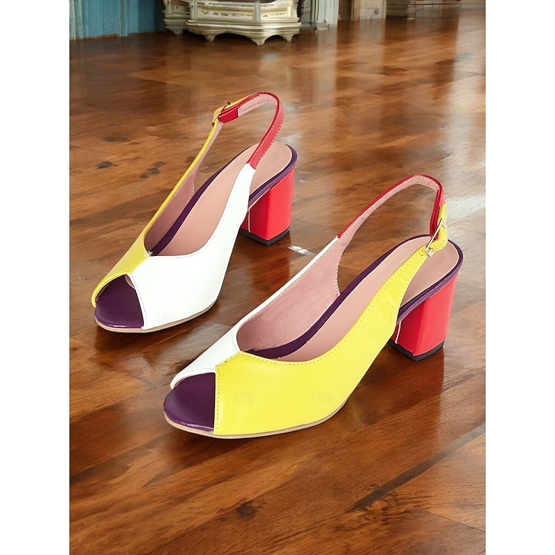 Women's Colorblock Peep-Toe Slingback Heels – Retro Block Heel Sandals for Summer, Party & Casual Wear2
