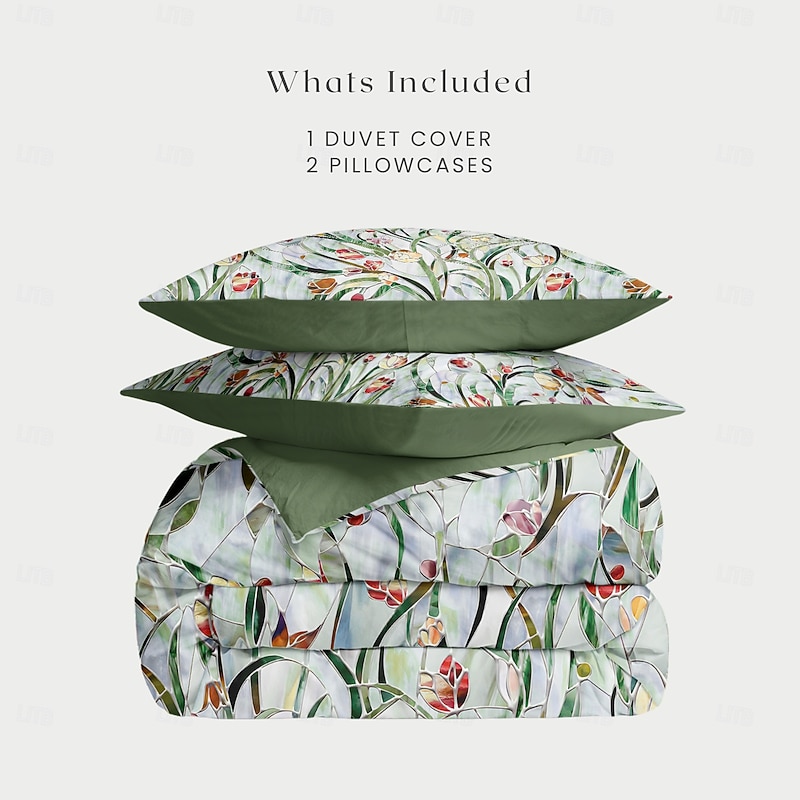Floral Duvet Cover Set 100% Cotton Soft and Breathable Bedding Featuring Stained Glass Flowers Lightweight and Durable Quilt Cover Comfortable for All Seasons Easy to Care2