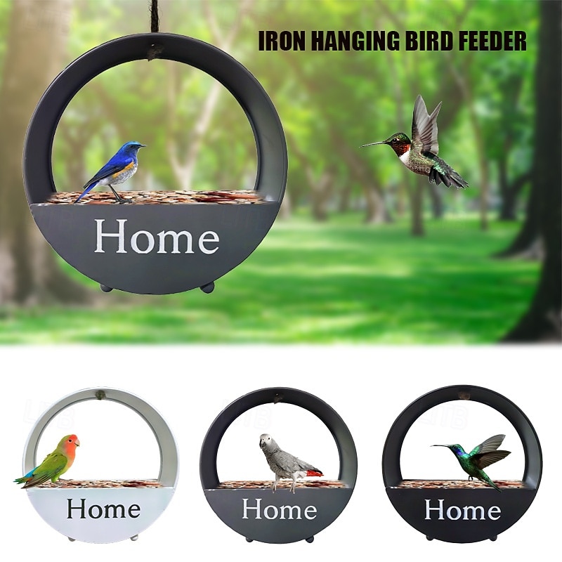 Hanging Iron Bird Feeder, Outdoor Metal Bird Feeding Station for Garden, Yard, Patio, Weather-Resistant Circular Bird Seed Holder