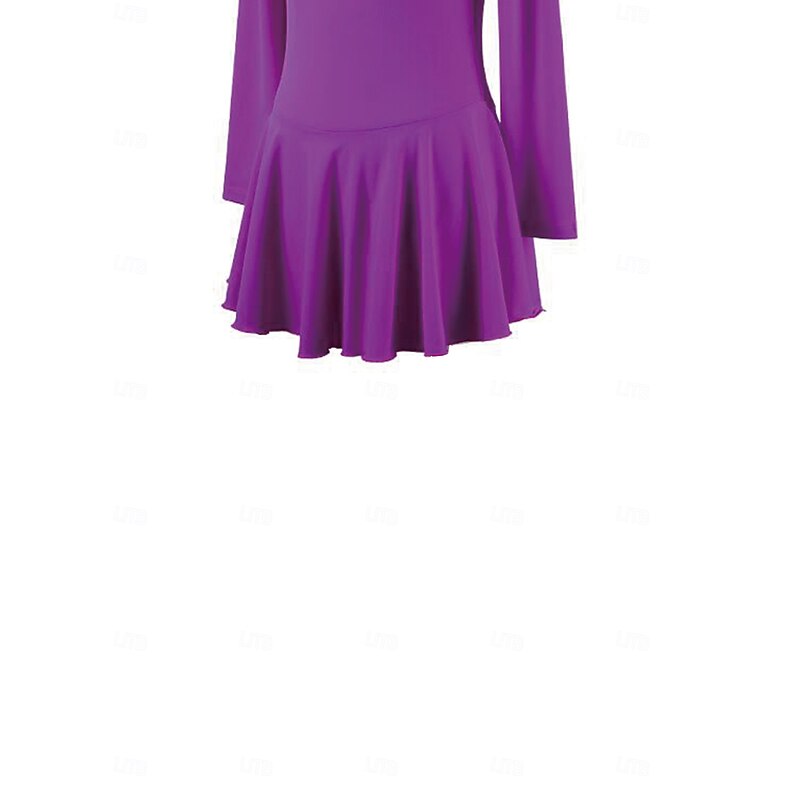Figure Skating Dress Women's Girls' Ice Skating Dress Violet Patchwork Open Back Mesh Spandex Stretchy Training Practice Professional Skating Wear Thermal Warm Crystal / Rhinestone Long Sleeve Ice4