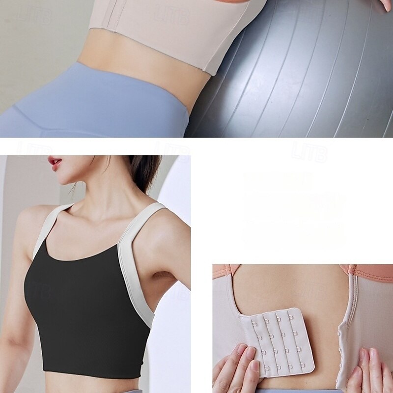 Women's Light Support Sports Bra Running Bra Open Back Cross Back Bra Top Padded Fitness Leisure Sports Running Breathable Lightweight Soft Black Light Green Beige Solid Colored4