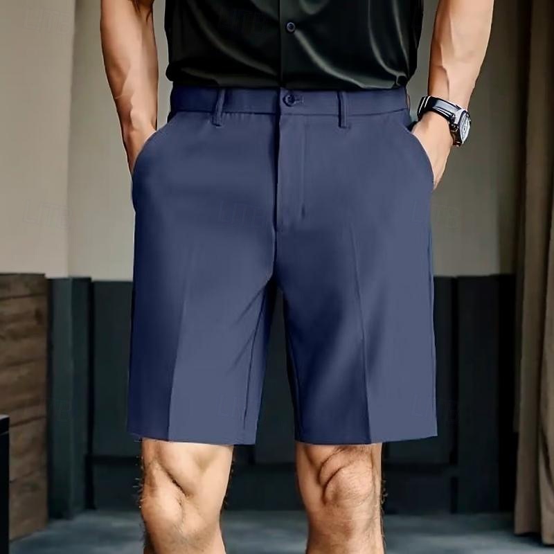 Men's Shorts Dress Shorts Bermuda shorts Pocket Straight Leg Plain Comfort No-Iron Knee Length Formal Office Business Fashion Streetwear Black Navy Blue
