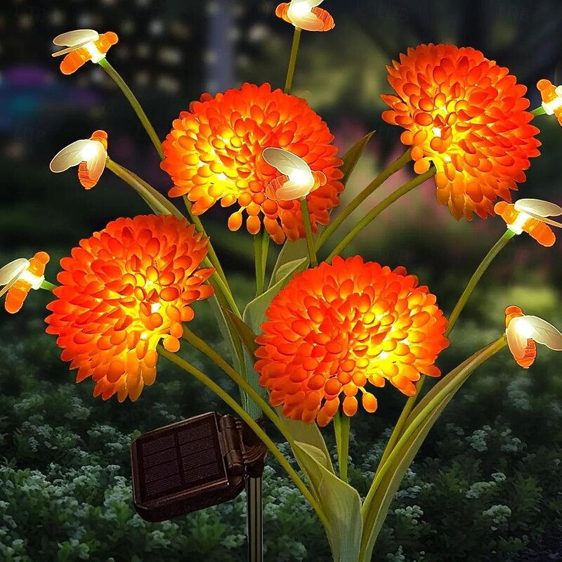 2 Pcs LED Solar Flower Lights 6LEDs Outdoor Patio Landscape Light Christmas Wedding Party Holiday Home Yard Pathway Decoration4