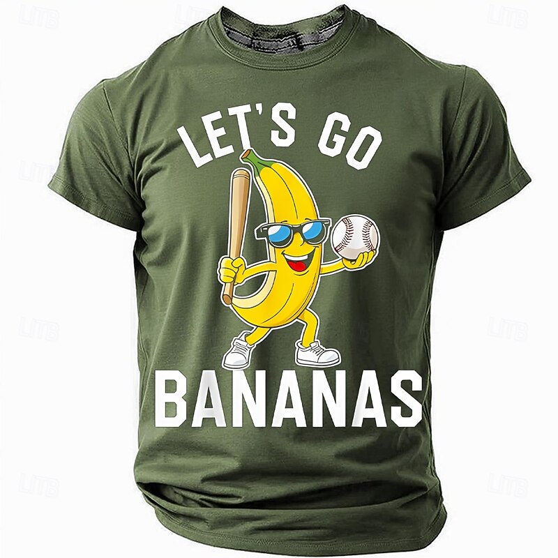 Men's Short Sleeve Graphic T-Shirt: 'LET'S GO BANANAS' Funny Baseball Banana Pun3