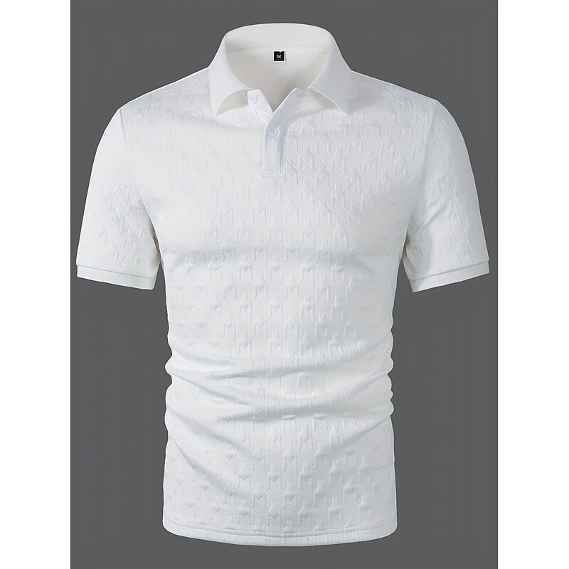 Men's Golf Shirt Knit Polo Business Casual Classic Short Sleeve Fashion Modern Solid Color Houndstooth Buttons Summer Spring Regular Fit White Golf Shirt2