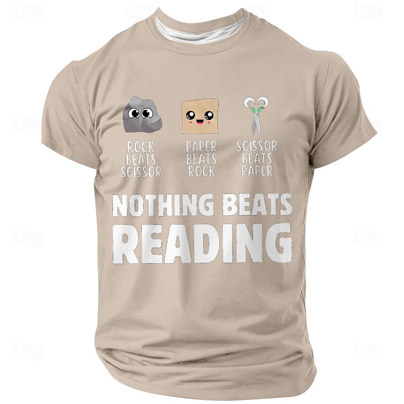 Men's Funny Reading Graphic T-Shirt - Nothing Beats Reading Rock Paper Scissors Pun Design2