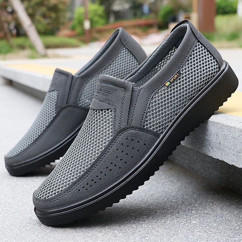 Men's Grey Breathable Mesh Slip-On Shoes, Lightweight and Sporty, Ideal for Outdoor Activities and Casual Walks3