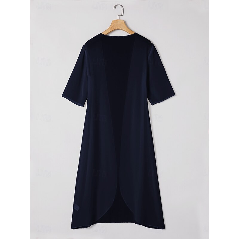 Women's Chiffon Tops Solid Color Elegant Stylish Half Sleeve Asymmetrical Long Tops Navy Blue Summer Spring4