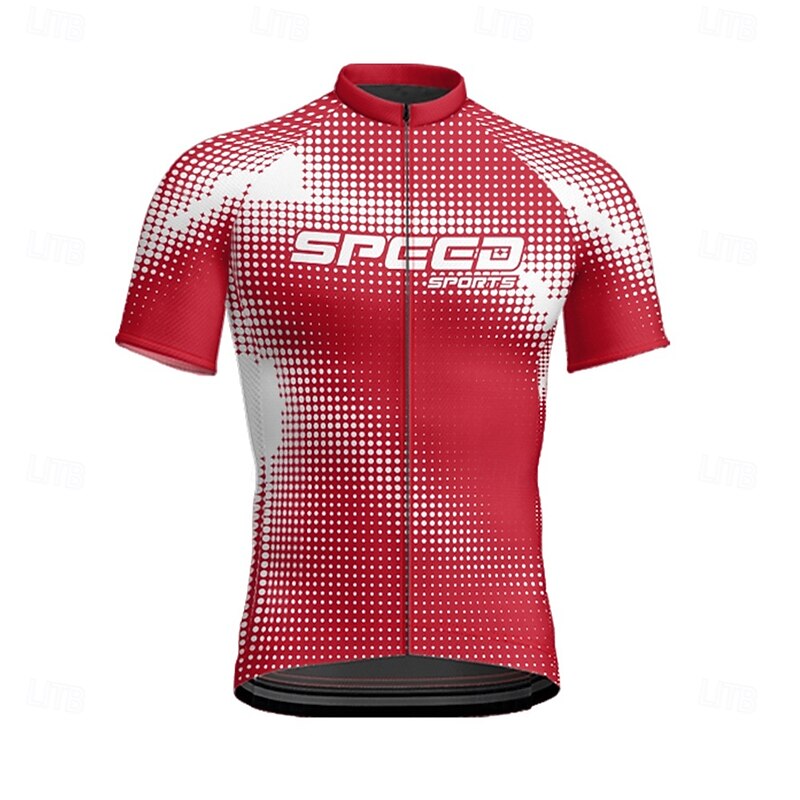 Men's Cycling Jersey Geometric Gradient Short Sleeve Bike Tee Tshirt Jersey with 3 Rear Pockets Mountain Bike MTB Quick Dry Anatomic Design Wicking Breathable Sports Dark Pink Dark Purple Red