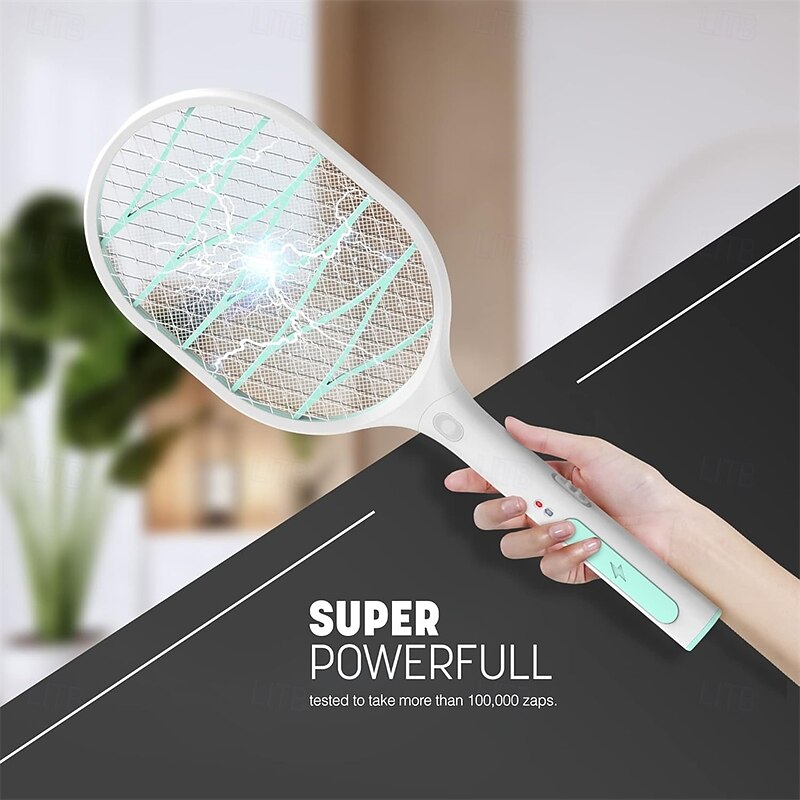 Electric Mosquito Swatter Racket – Handheld Fly Insect Bug Zapper Bat with Three-Layer Safety Net for Indoor Bedroom Pest Control