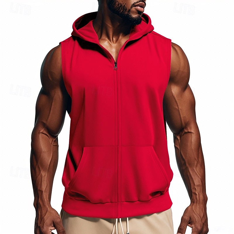 Men's Vest Top Vest Undershirt Sleeveless Hooded Summer Plain Fashion Designer Basic Classic Vacation Street Going out Black Red Light Grey Top Tee for Men