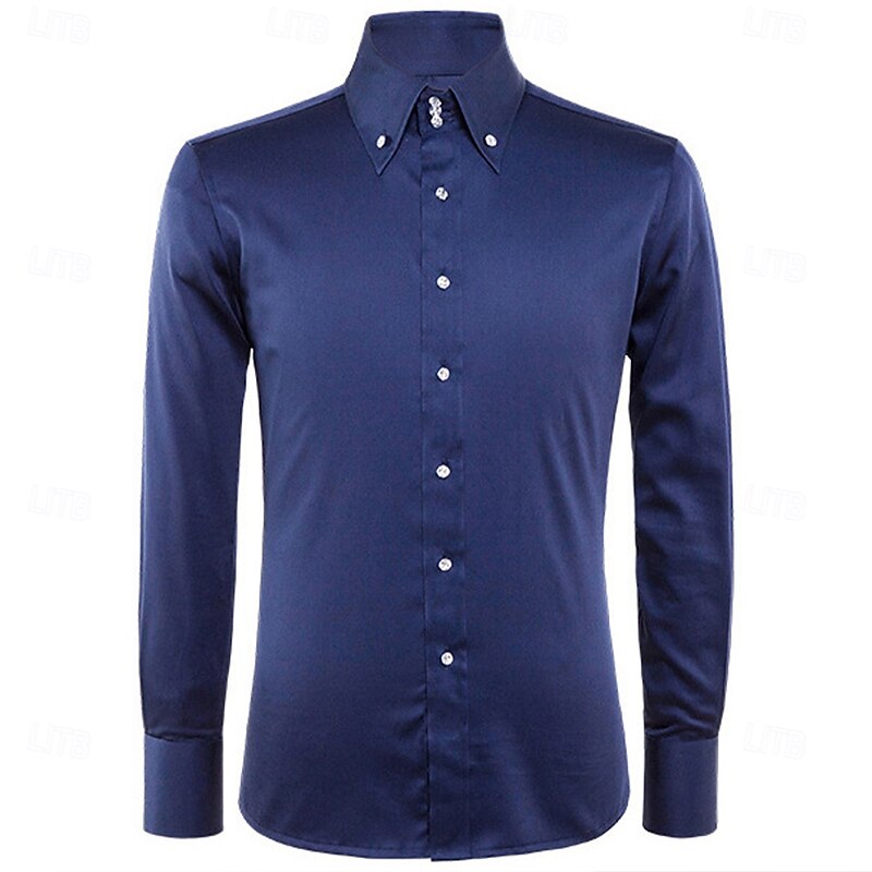 Men's Dress Shirt Non Iron Shirt Wrinkle Resistant Plain Wedding Outdoor Navy Blue Long Sleeve Point Summer Spring Clothing Apparel4