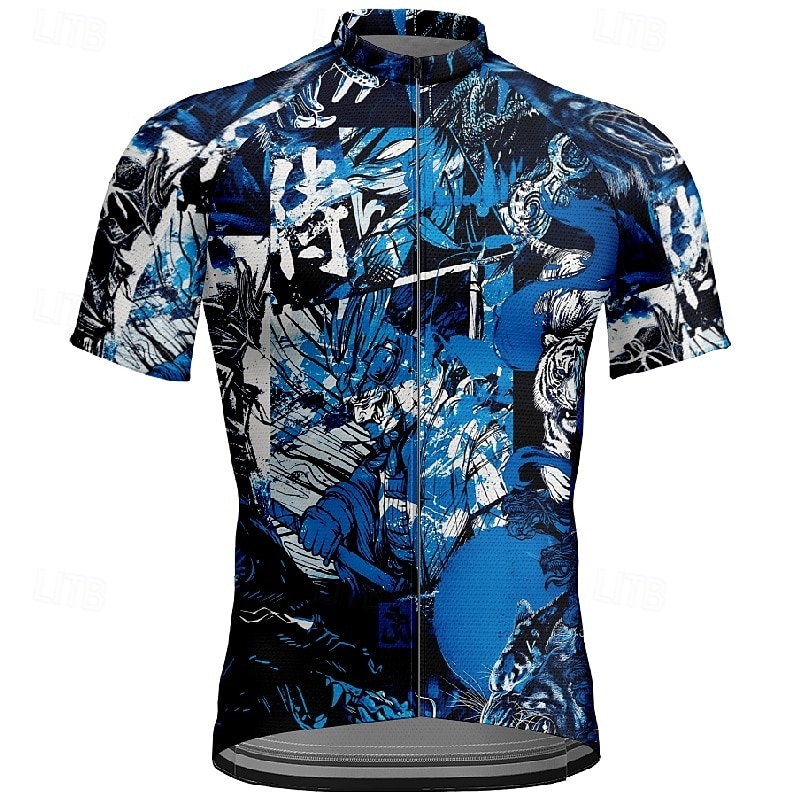 Men's Cycling Jersey Graffiti Short Sleeve Bike Tee Tshirt Jersey with 3 Rear Pockets Mountain Bike MTB Quick Dry Anatomic Design Wicking Breathable Sports Blue Clothing Apparel