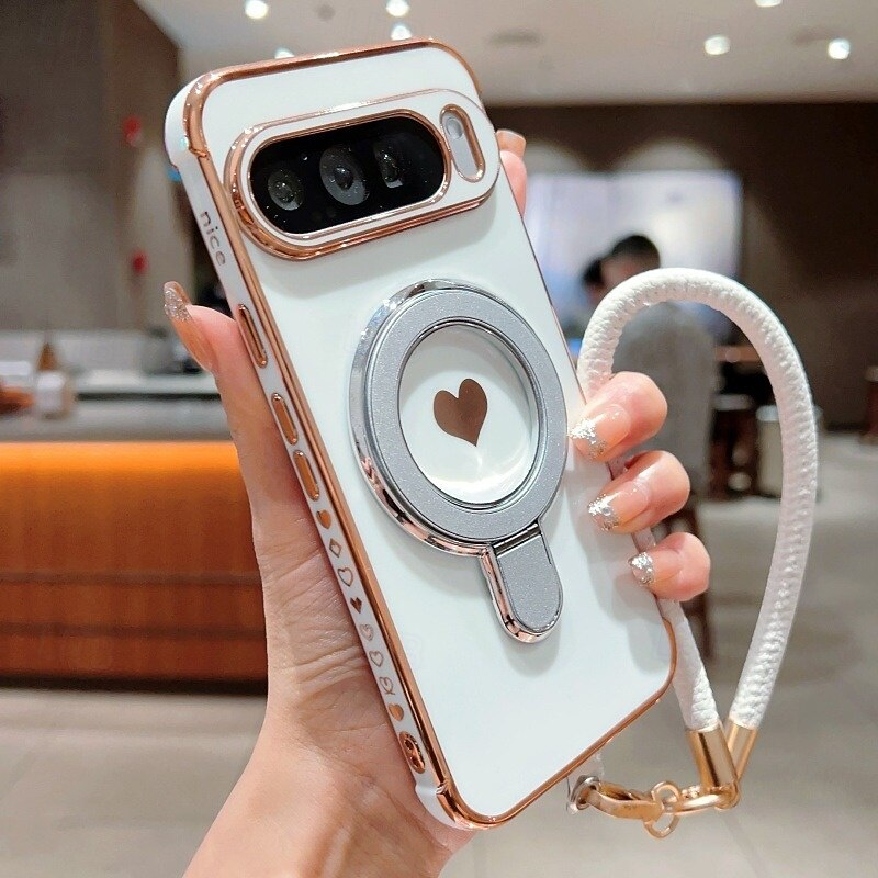 Phone Case For Google Pixel 9 Pro Pixel 9 Pro XL Pixel 8 Pro Pixel 8 Pixel 9 Back Cover with Stand Holder with Wrist Strap Shockproof Retro Plating