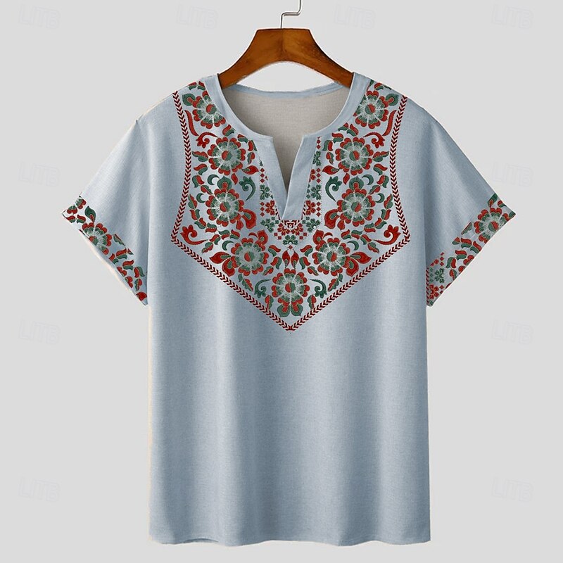 Men's Bandana Print T shirt Tee Short Sleeve T shirt 3D Print V Neck Shirt Designer Boho Vacation Daily Light Blue Pink Gray Summer Spring Clothing Apparel Normal S M L XL XXL XXXL2