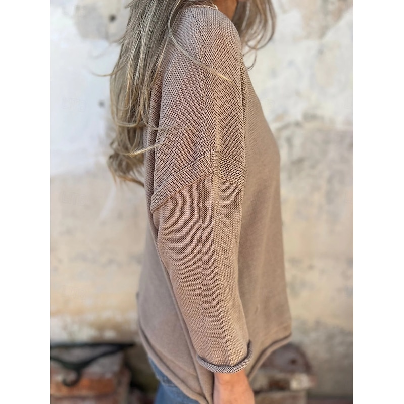 Women's Sweater Pullover Daily Stylish Casual Solid Color Ribbed V Neck Pocket Knitted Long Sleeve Regular Tops Knit Outdoor Daily Black White Summer Spring3