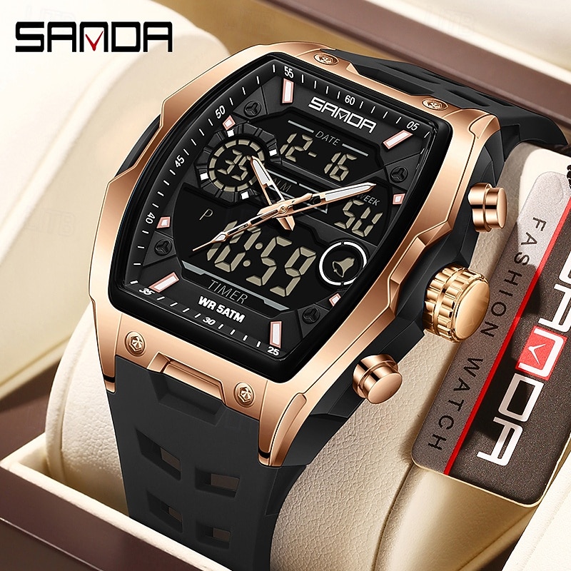 SANDA Top Brand 6235 Luxury Male Student Electronic Watch Sports Multi functional Waterproof LED Student Electronic Watch