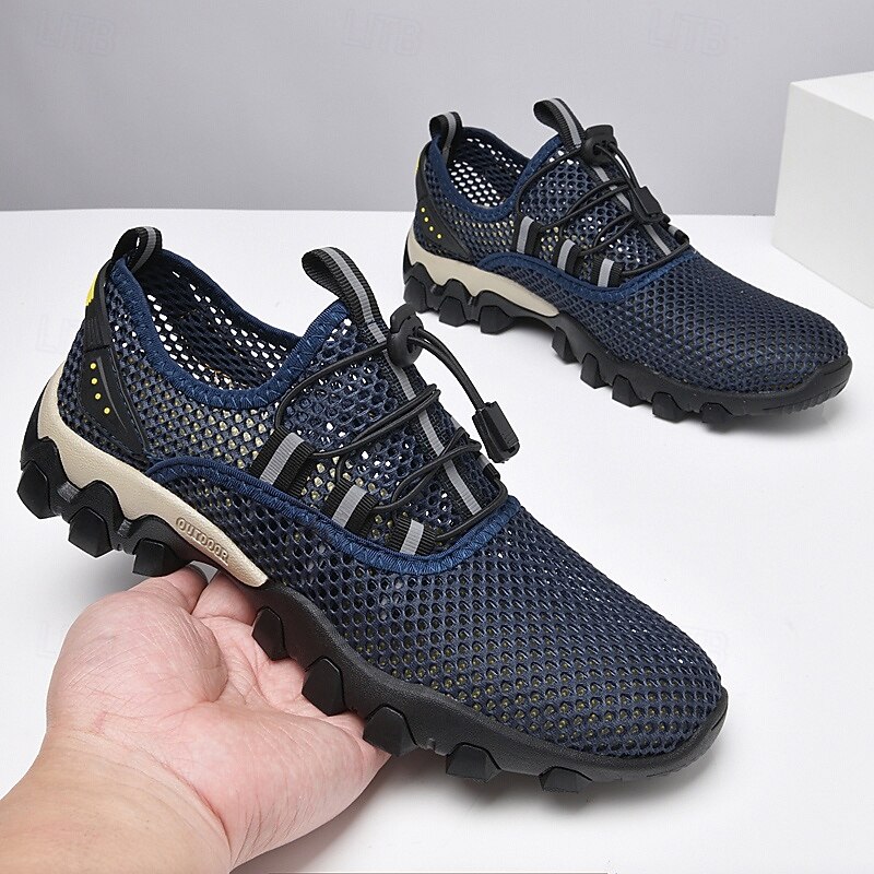 Men's Navy Blue Mesh Hiking Sneakers – Breathable Outdoor Running Shoes with Rugged Sole4