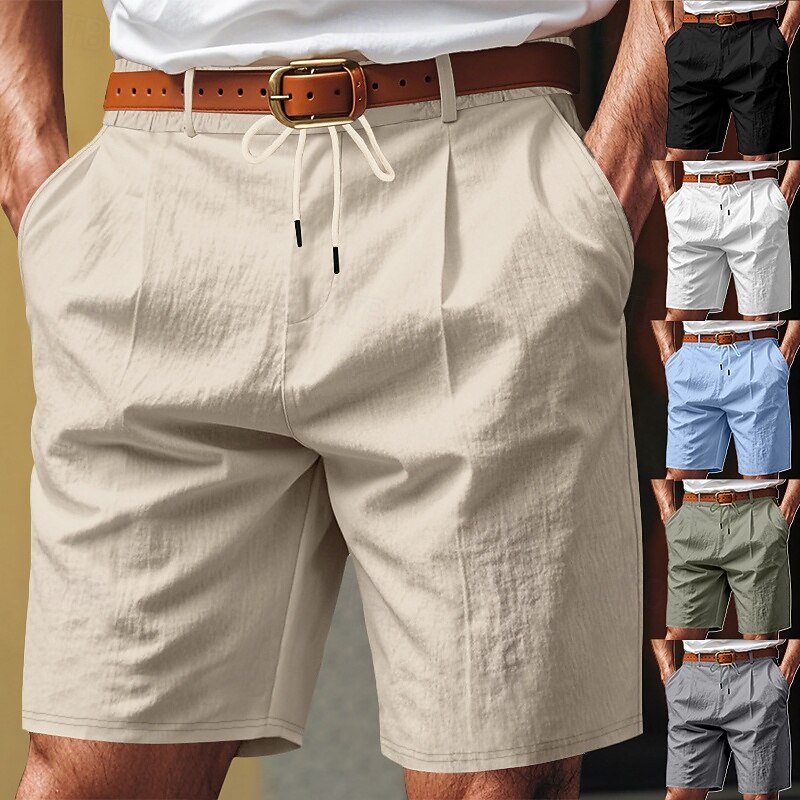 Men's Shorts Linen Shorts Summer Shorts Beach Shorts Pocket Drawstring Elastic Waist Plain Comfort Breathable Knee Length Formal Outdoor Daily Fashion Business Black White
