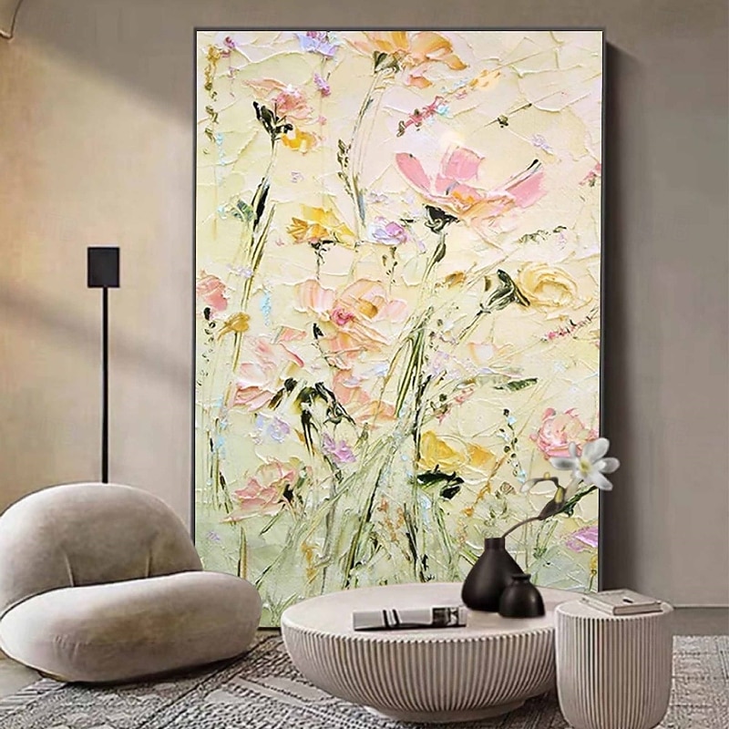 Hand painted  Wildflowers Painting handmade  3D Texture Blooming Flower oil Painting Canvas Extra Large Size Flora oil painting Wall Art Botanical oil painting Wall Art Decor Rose Art
