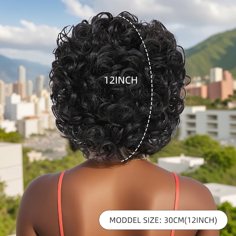 Synthetic Wig Curly Weave Spiral Curl Asymmetrical Neat Bang Machine Made Wig 30 inch A1 Synthetic Hair Women's Thick Comfortable Exquisite Black4