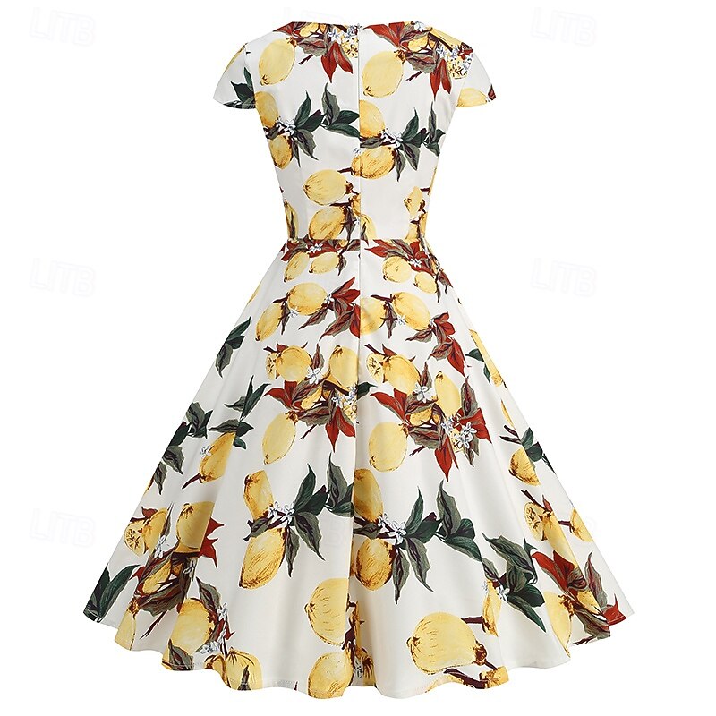 Retro Vintage 1950s Rockabilly Knee Length Wrap Dress Swing Dress Flare Dress Normal Cap Sleeve Floral Print A-Line V Neck Fancy Dress Women's Carnival Valentine's Day Vacation Casual Daily Wear3