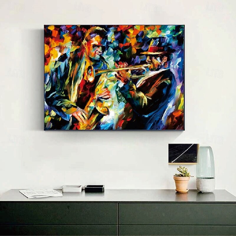 Pure Hand-painted Oil Painting Abstract Jazz Music Oil Painting on Canvas Large Wall Art  Textured Black Jazz Art Modern Living Room Home Decor Gift for Musician oil paintings3
