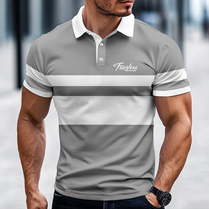 Men's Striped Rugby Polo Short Sleeve Polo Shirts Collared Shirts Casual School Outdoor Daily Wear 3D Print Summer Spring Fall Yellow Blue Green4