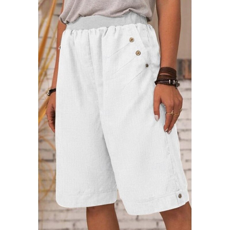 Women's Cotton Linen Shorts Shorts Slacks Streetwear Casual Short Natural Plain Pocket Breathability Soft Micro-elastic Outdoor Daily Wear Navy Black White Army Green Summer Regular Fit2