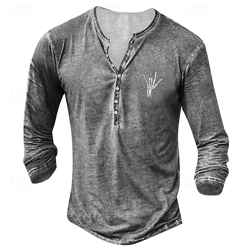 Men's Button T Shirt Henley Shirt Tee Tee Top Long Sleeve Henley Summer Pattern Solid / Plain Color Fashion Designer Fashion Vacation Street Going out dark brown Dark Grey Black Top Tee for Men