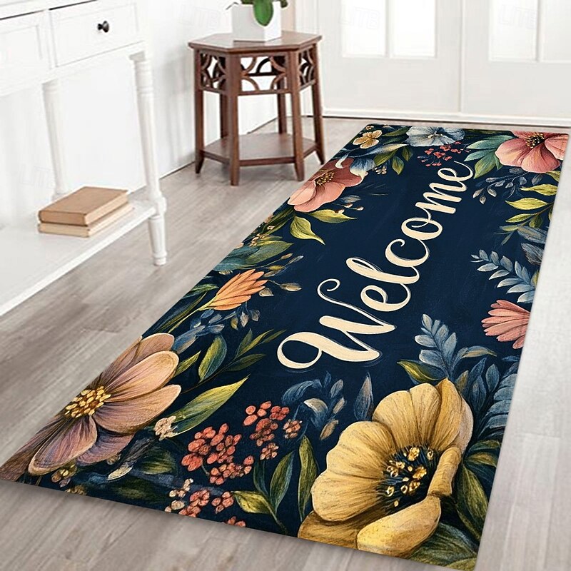 Welcome Flower Patterned Flannel Home Mats Can Be Used For Door Mats Sofa Mats Mattresses Bathroom Living Room Bedroom Mats Comfortable And Soft2