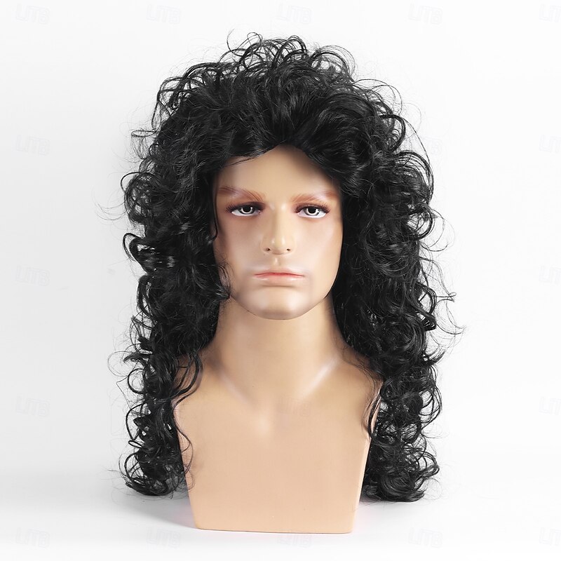 Synthetic Wig Curly Wavy Layered Haircut With Bangs Machine Made Wig 24 inch A1 Synthetic Hair Women's Classic Comfortable Color Gradient Black Halloween Wigs2