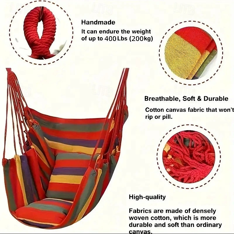 1 Piece Hammock Chair Swing Seat Sturdy Hammock Chair With Multiple Drawstrings Comfortable and Durable and Equipped With Two Ropes and Instructions for Easy Hanging Ideal for Outdoor Use2