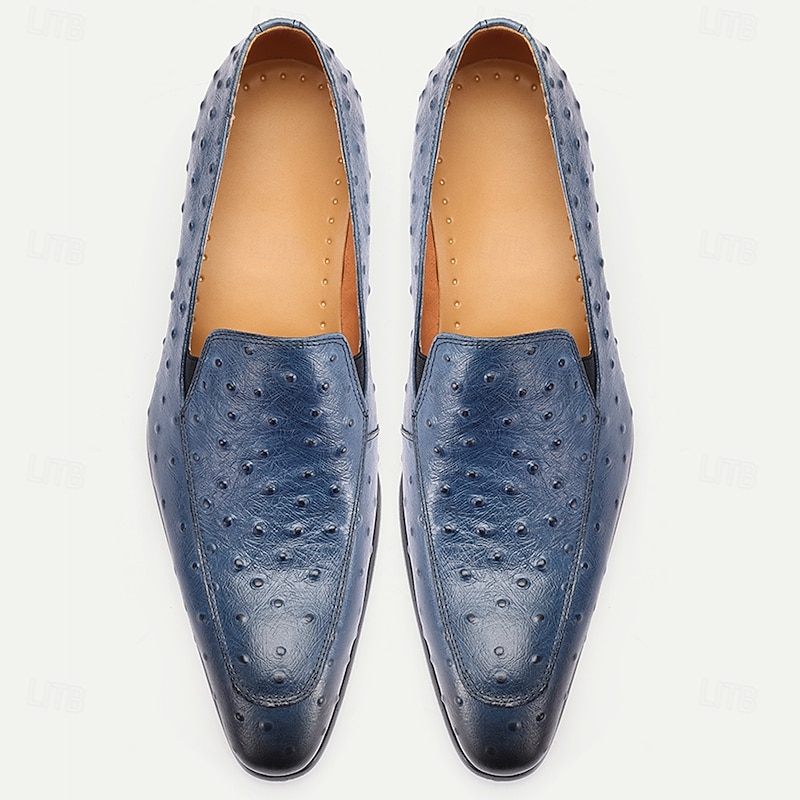 Men's Luxurious Cognac Ostrich Pattern Leather Slip-On Loafers - Premium Footwear for Kentucky Derby and Special Events3
