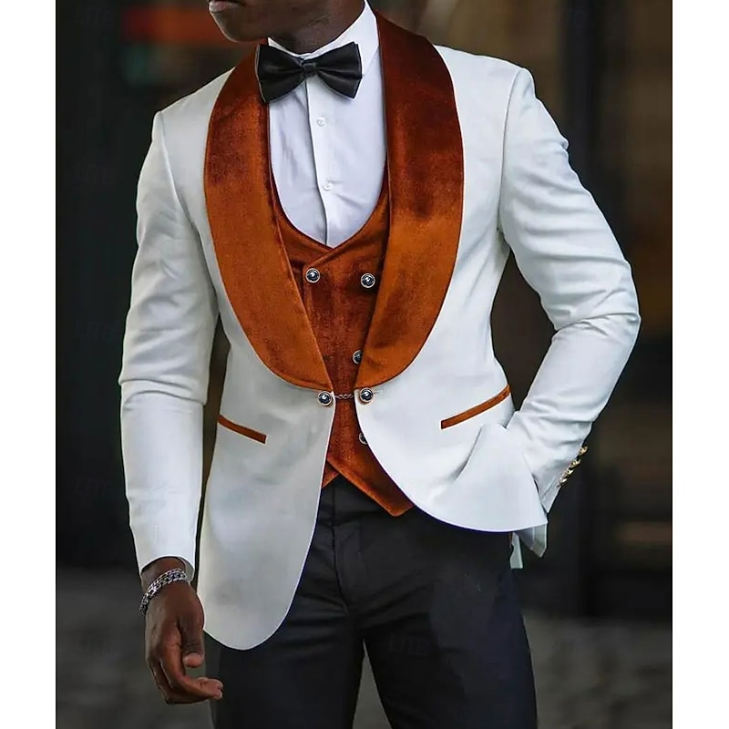 Men's Wedding Fall Wedding Suits Shawl Lapel Shawl Collar Dark Khaki Blue Daily Business Solid Colored Plus Size 3 Piece Single Breasted One-button2