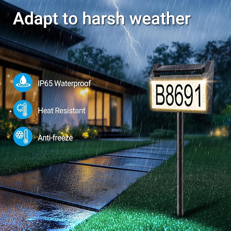 Solar Address Lights LED Illuminated Outdoor Address Plaque with Smart Control 3-Color in 1 Waterproof Solar Powered House Number Light with Stakes for Outside Home Yard Street House 1PC2