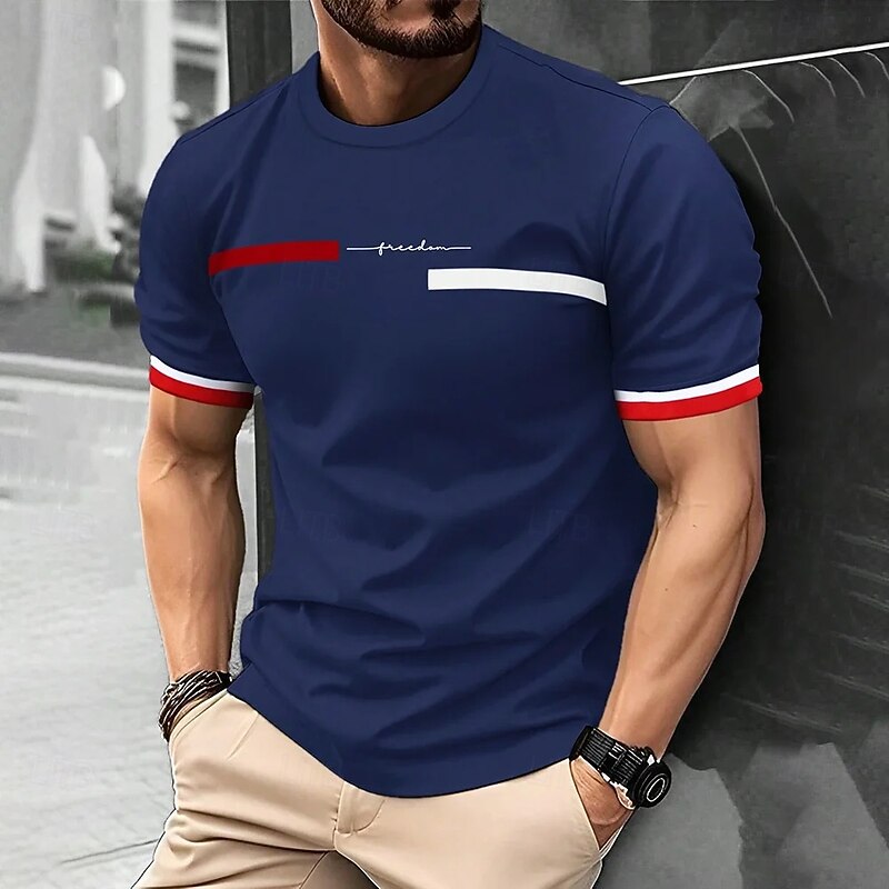 Men's Tee Short Sleeve Shirt Tee Top Short Sleeve Crewneck Spring &  Fall Letter Print Fashion Designer Print Vacation Street Going out Navy Black White Top Tee for Men2