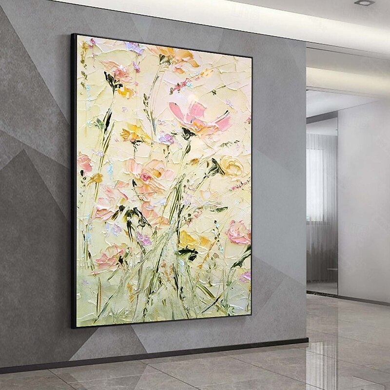 Hand painted  Wildflowers Painting handmade  3D Texture Blooming Flower oil Painting Canvas Extra Large Size Flora oil painting Wall Art Botanical oil painting Wall Art Decor Rose Art4