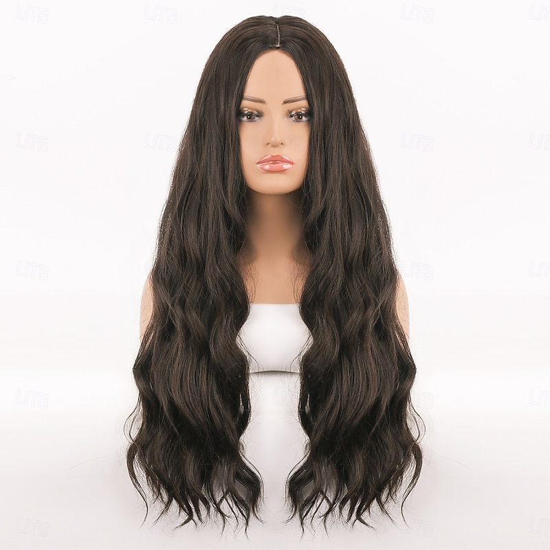 Synthetic Wig Wavy Curly Weave Layered Haircut With Bangs Machine Made Wig 28 inch A1 Synthetic Hair Women's Classic Comfortable Color Gradient Mixed Color2