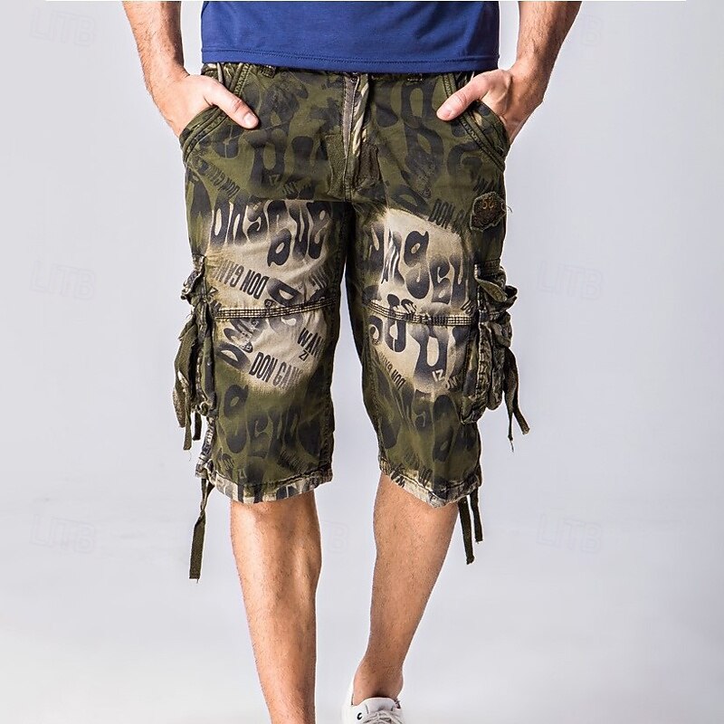 Men's Capri Cargo Shorts Capri Pants Camo Shorts Multi Pocket Button-Down Flap Pocket Camo / Camouflage Comfort Wearable Calf-Length Outdoor Sport Daily Fashion Casual Blue Army Green4