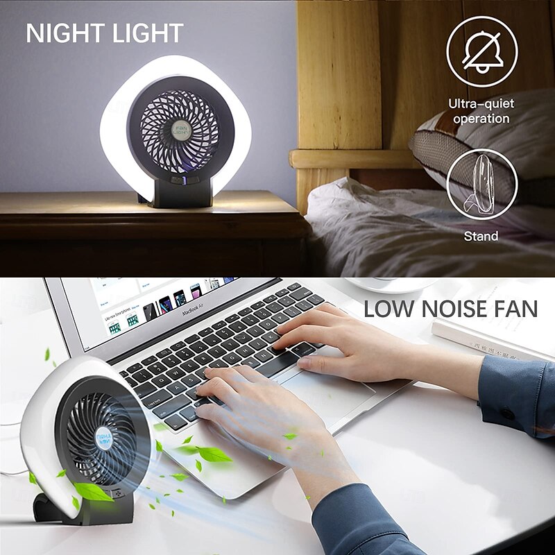 1 Pc Portable 2-In-1 Camping Fan Light That Can Be Hung Or Erected, With Two Levels Of Dimming And Two Levels Of Wind Adjustment, Suitable For Tent Camping, Travel, Office And Home Use, Type-C4