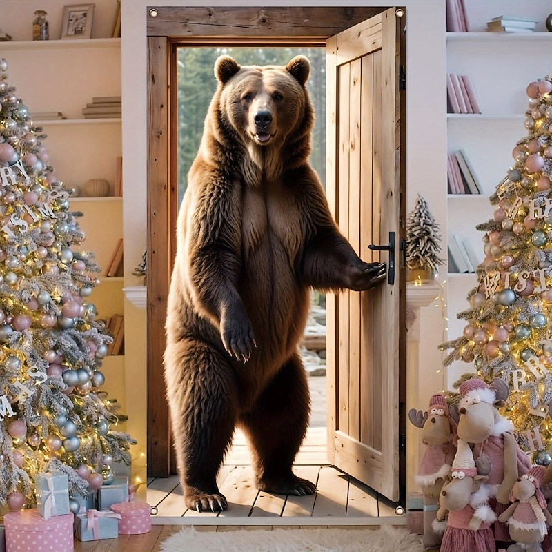 Brown Bear Door Decorations Door Covers Door Tapestry Door Curtain Decoration Backdrop Indoor/Outdoor Door Banner for Front Door Farmhouse