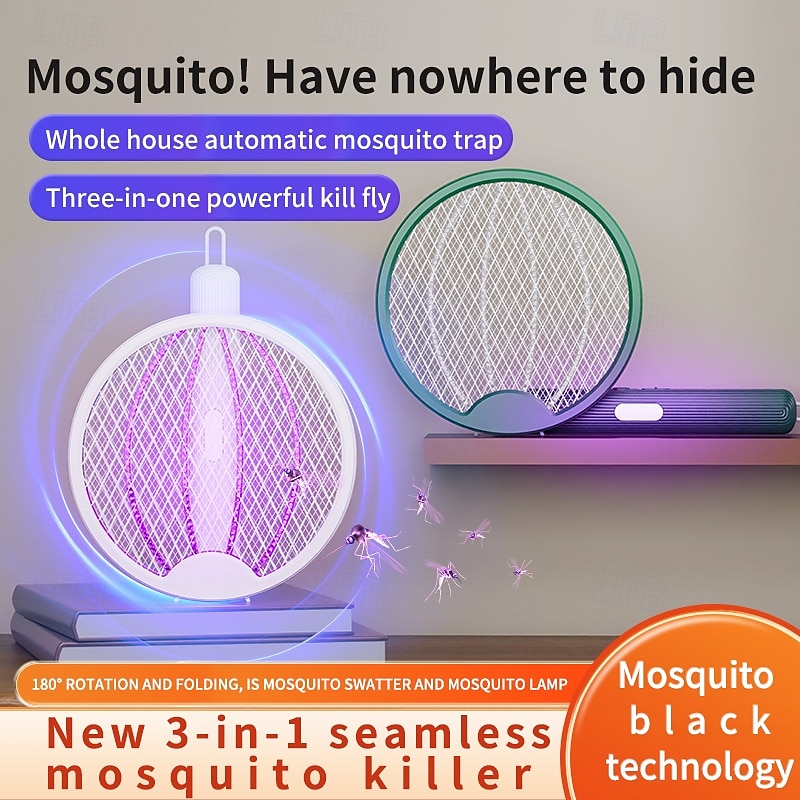 USB 2-in-1 Folding Mosquito Swatter Lamp – Rechargeable Electric Fly Killer for Dormitory and Home Use