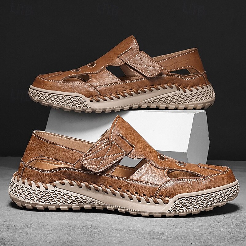 Men's Brown Faux Leather Outdoor Sports Sandals with Breathable Perforations and Durable Grip for Hiking and Trekking4