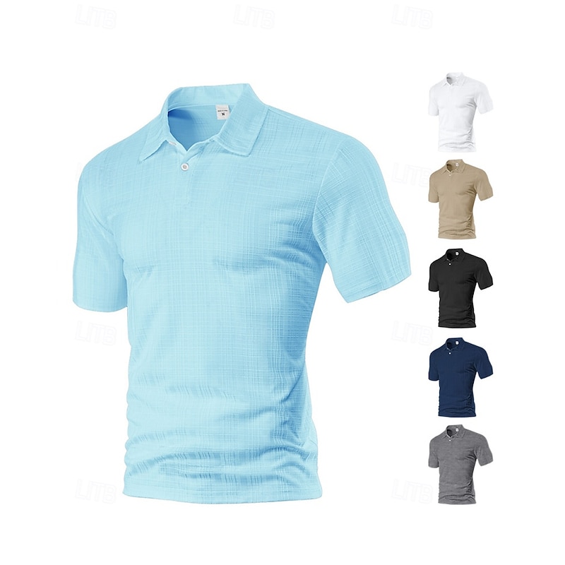 Men's Waffle Polo Shirts Golf Shirt Work Casual Lapel Short Sleeve Basic Modern Plain Buttons Summer Spring Regular Fit Wine Black White Navy Blue Khaki Gray Waffle Polo Shirts