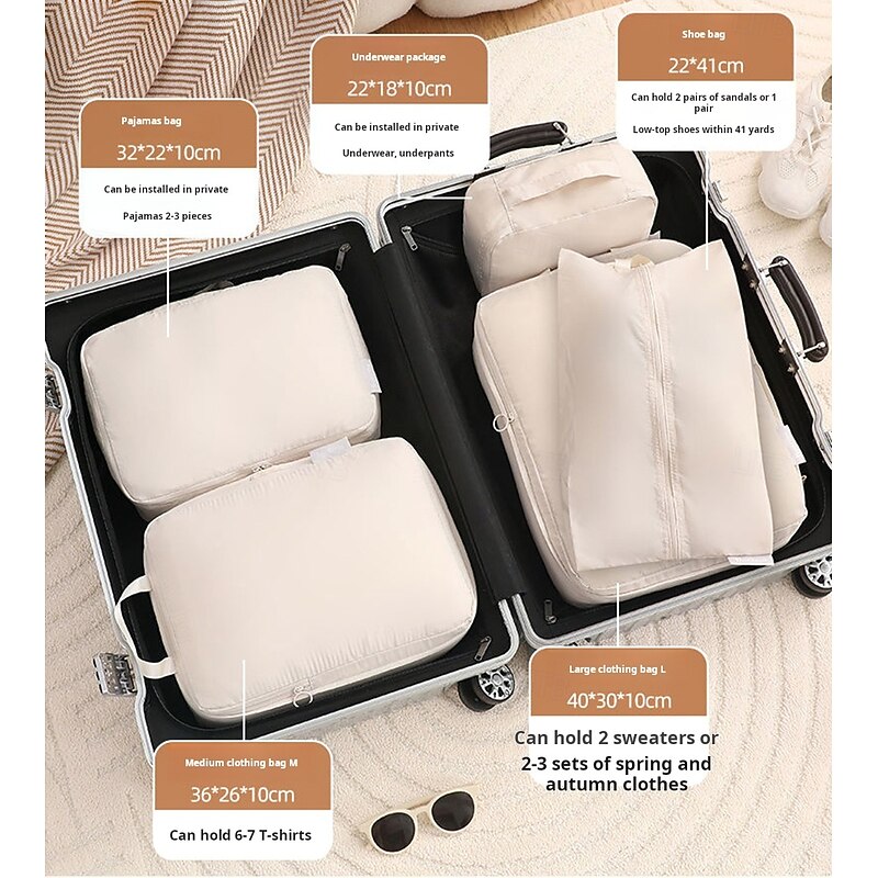Compression Packing Cubes Set for Travel Luggage Storage and Organizer Space Savers, Clothes, Shoes, Underwear, and Accessories2