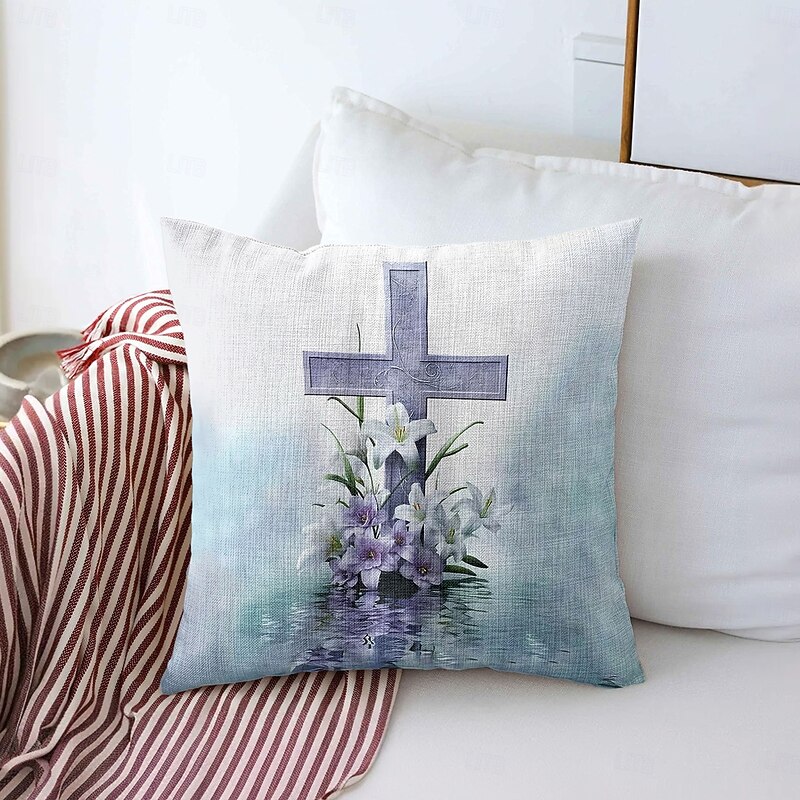 Easter Decorative Toss Pillows Cover 1PC Templar Cross Soft Square Couch Cushion Case Pillowcase for Bedroom Livingroom Sofa Chair3