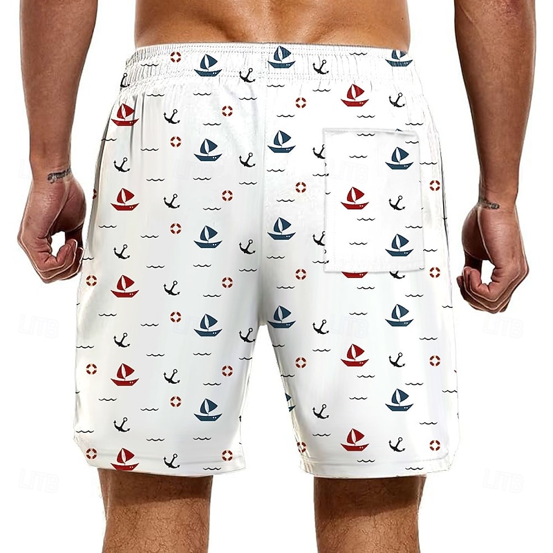 Men's Funny Duck Sailboat Lined Shorts 2 in 1 Board Shorts Swim Shorts Mid Waist Hawaiian Vacation Beach Wear Side Pockets With Compression Liner Elastic Drawstring Waist Designer Clothing Apparel2
