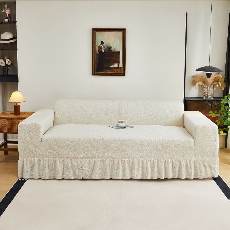 Elastic Jacquard Fabric Style of Skirt Sofa Cover Stretch Couch Cover Sectional L Shape Sofa Slipcover Corner Case for Living Room 1/2/3/4 Seat