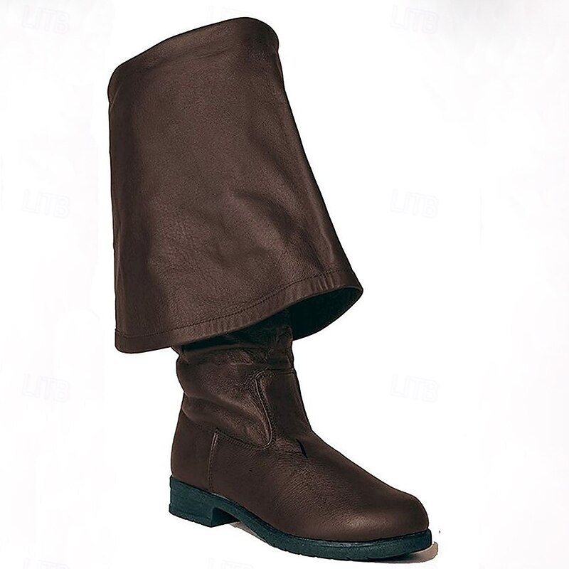 Medieval Renaissance Shoes Knee High Boots Flat Jazz Boots Pirate Viking Crusader Fancy Dress Men's Celtic Pirate Halloween Masquerade Performance Party & Evening LARP Adults Shoes4
